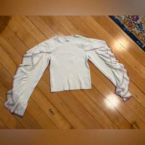 Club Monaco White Long Sleeve Top with ruffled red- trimmed sleeves